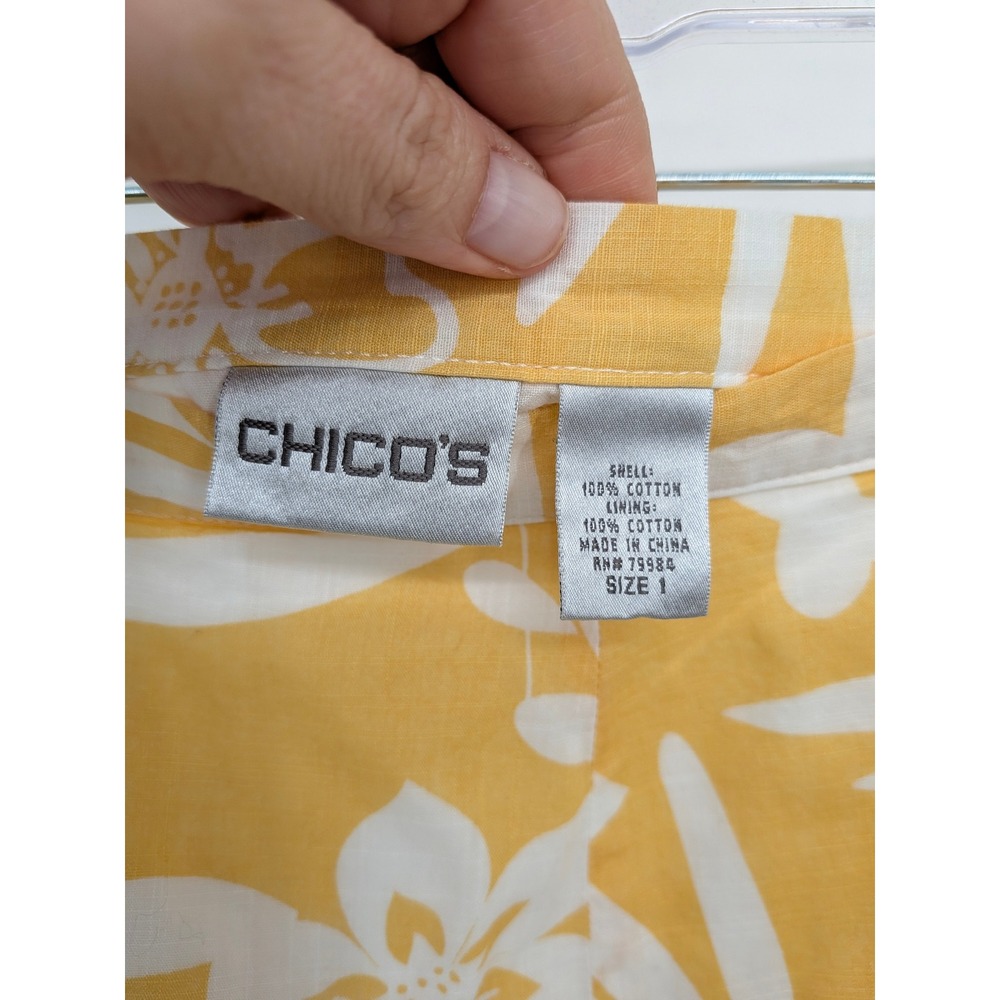 Chicos Midi Skirt Womens Medium Yellow Floral Tropical Cotton Ruffle Vacation - Picture 3 of 8
